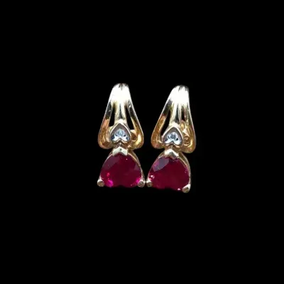 10K Gold Rubellite Pinkish Red Stone Earrings