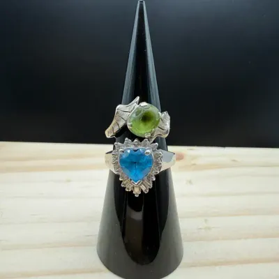 14 K White Gold Rings - Topaz And Garnet/Peridot