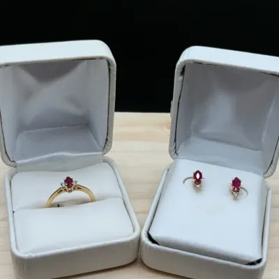 14K Yellow Gold Genuine Ruby & Diamond Accent Matching Jewelry Set - Ring & Earrings (3.13g)
