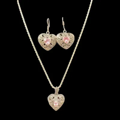 Sterling Silver Filigree Locket Pendant And Earring Set 