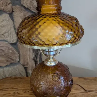 Amber Glass Hurricane Lamp