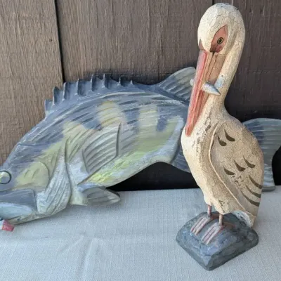 Wooden Walleye and Pelican