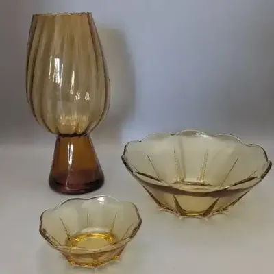 Amber Vase and Bowls