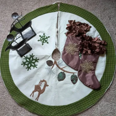 Tree Skirt, Stockings, and Candle Holder
