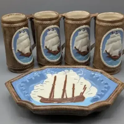 Ceramic Tall Ship Bar Set