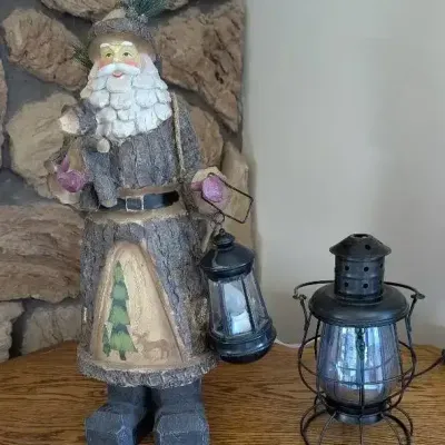 Rustic Santa and Lantern