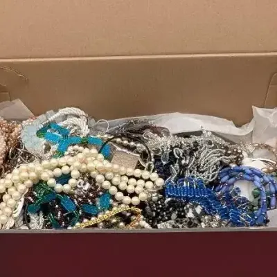 Shoe Box of Necklaces and Earrings