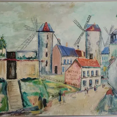 Oil Reproduction Of Utrillos Windmills Of Montmarte Painted By John G Jenest