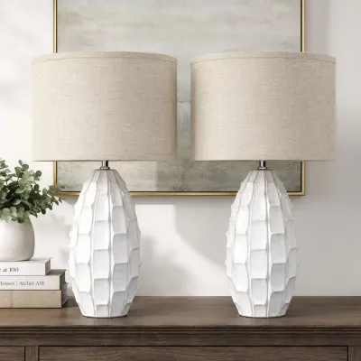 Sale Photo Thumbnail #49: Pair of 32" White Sculptural Ceramic Table Lamps with Linen Shades