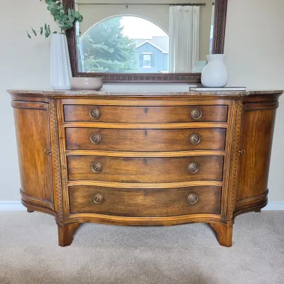 Sale Photo Thumbnail #3: Century Furniture Marble-Top Serpentine Credenza / Sideboard – Howard Lorton - Furniture