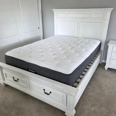 Sale Photo Thumbnail #32:  Folio 21 Newport Queen Storage Bed – Antique White w/ Cedar-Lined Footboard Drawers - Farmhouse Furniture
