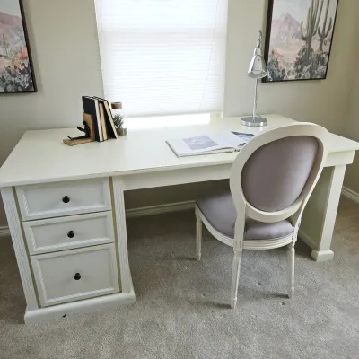 Sale Photo Thumbnail #7:  Ballard Designs White Executive Desk & Upholstered Chair – 72" - Furniture