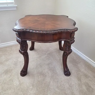 Sale Photo Thumbnail #27: Bernhardt Carved Wood End Table with Parquetry Top - Furniture