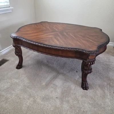 Sale Photo Thumbnail #28: Bernhardt Carved Wood Coffee Table with Parquetry Top - Furniture