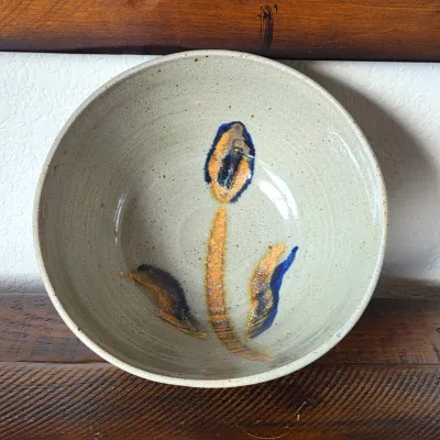 Sale Photo Thumbnail #14: Studio Pottery Bowl with Abstract Floral Design