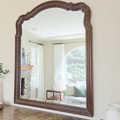Sale Photo Thumbnail #4: Howard Lorton Large Carved Wood Beveled Mirror – 44"W x 54"H