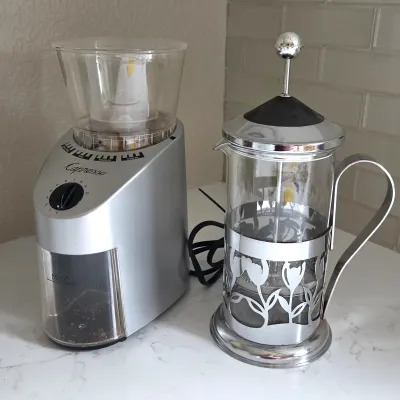 Sale Photo Thumbnail #77: Capresso Burr Coffee Grinder & Glass French Press