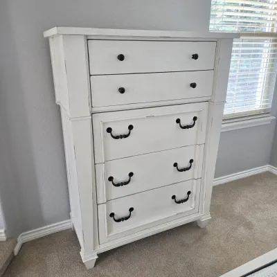 Sale Photo Thumbnail #30: -Folio 21 Newport 5-Drawer Chest – Antique White, Cedar-Lined Drawer – 54" - Farmhouse Furniture