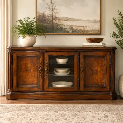 Sale Photo Thumbnail #13: Bernhardt Burl Wood 3-Door Media Console / Credenza