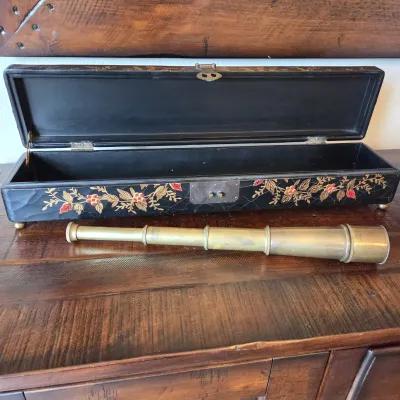 Sale Photo Thumbnail #19: Civil War Era Brass Telescoping Spyglass with Decorative Wood Display Box - Antique