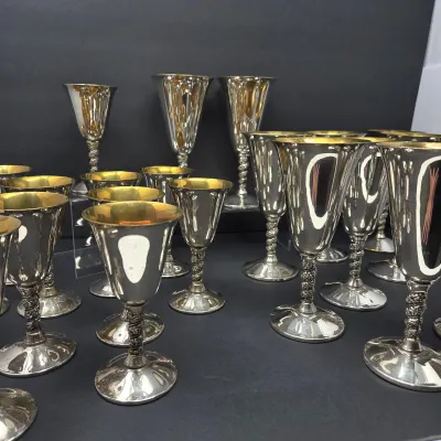 Sale Photo Thumbnail #81: 24-Piece Silver Plate & Gold-Tone Wine Goblet Set – Made in Spain