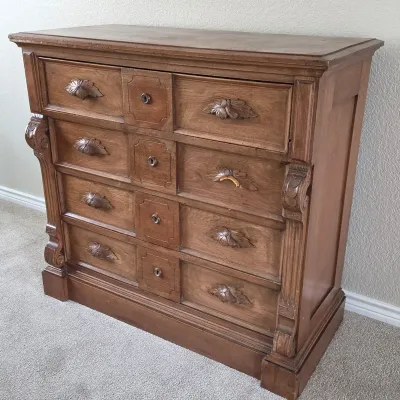 Sale Photo Thumbnail #24: 19th Century Antique Carved Wood 4-Drawer Chest with Hand-Cut Dovetails
