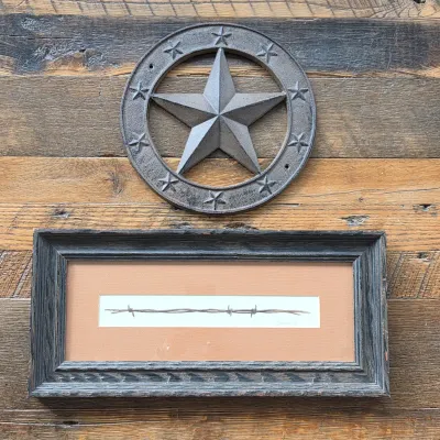 Sale Photo Thumbnail #50: Rick Morris Patterson 1980 Original Barbed Wire Watercolor & Cast Iron Texas Star
