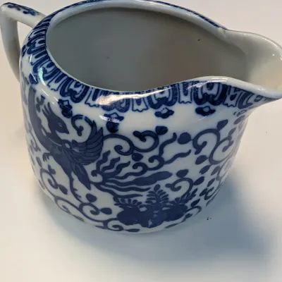Vintage Nippon Phoenix Blue & White Creamer Pitcher, Sugar Dish & Cup