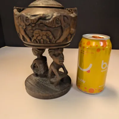 8" Hand Carved Lidded Storage Bowl