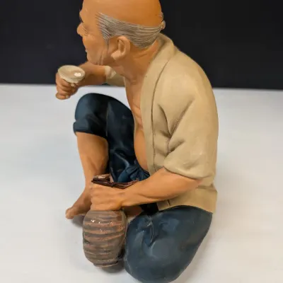Vintage Hakata Urasaki Napco Japan Clay Figure Drinking Sake & Hakata Urasaki Napco Japan Clay Okusan Figure