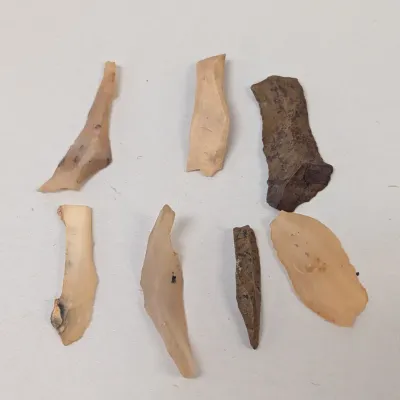 Collection of 7 Stone Artifact Blades & Flakes Mesolithic Burin Spalls North Africa, Algeria