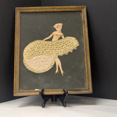 Vintage Framed Ribbon Paper Doll