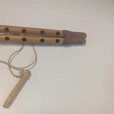 Vintage Libyan Zukra Cow Horn Double Chanter Reed Pipe Folk Instrument Handmade