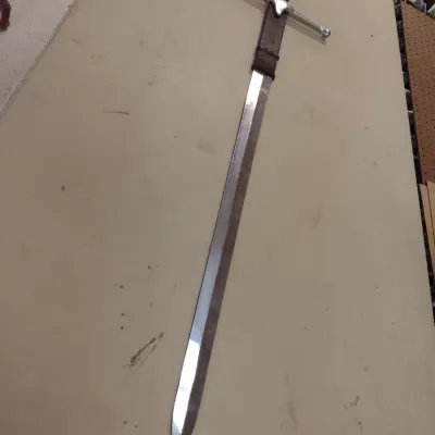 Long, Two Handed Stainless Sword- Silver Toned Guard- Approx 51" Long