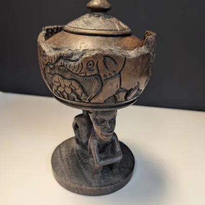 8" Hand Carved Lidded Storage Bowl