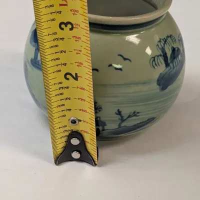 Chinese Scenic Pottery Vase & Porcelain Tea Cups