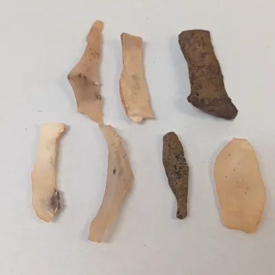 Collection of 7 Stone Artifact Blades & Flakes Mesolithic Burin Spalls North Africa, Algeria