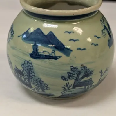 Chinese Scenic Pottery Vase & Porcelain Tea Cups