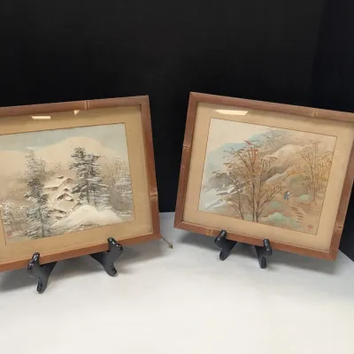 11 x 9 1/2" Framed Japanese Paintings Includes Marks