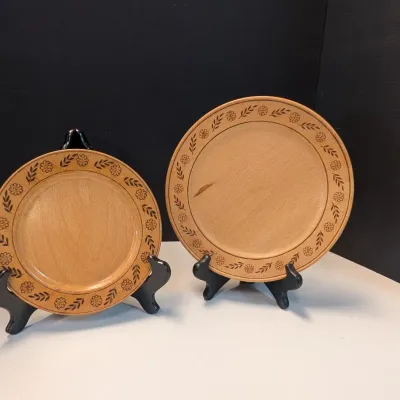 Wooden Plates w/Design On The Rim