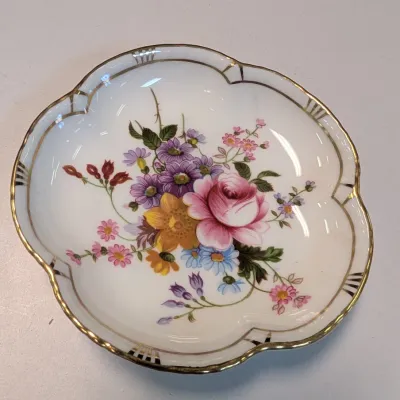 Floral Royal Worcester Egg Coddler, Royal Crown Derby Tudor Trinket Dish, Marlow Minton Trinket Dish & Toothpick Holder