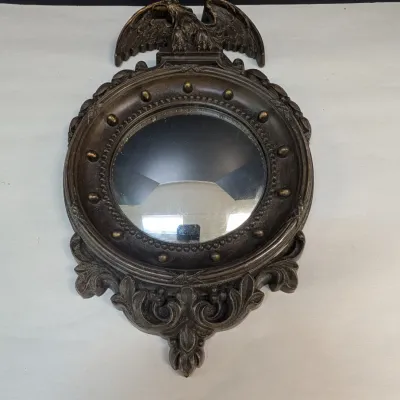 Homoc ?retake 12 1/2" x 8" Vintage Homoc Federal Eagle Convex Porthole Mirror
