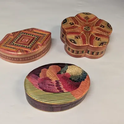 Vintage Straw Marquetry Trinket Boxes