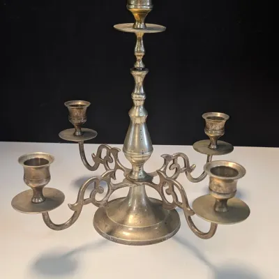 Vintage Brass 5-Candle Candelabra - 4 Arm Centerpiece