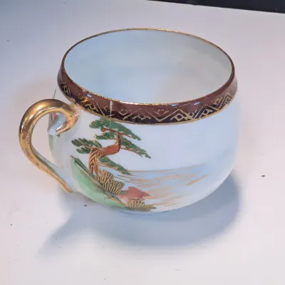 Japanese Lithophane Cup & Saucer House Bamboo Secret Geisha Girl