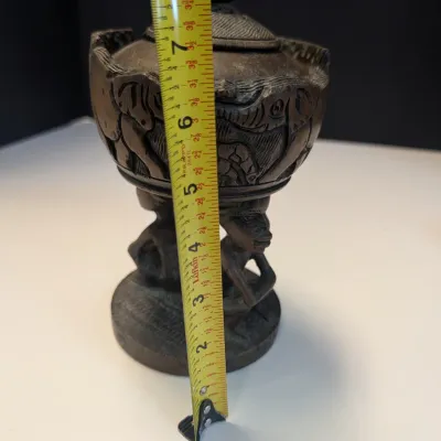 8" Hand Carved Lidded Storage Bowl