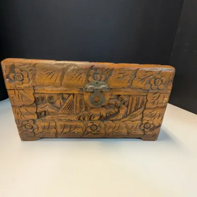 Hand Carved Japanese Wood Box