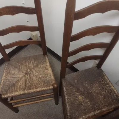 Set of Four Vintage Ladder Back Rush Seat Chairs