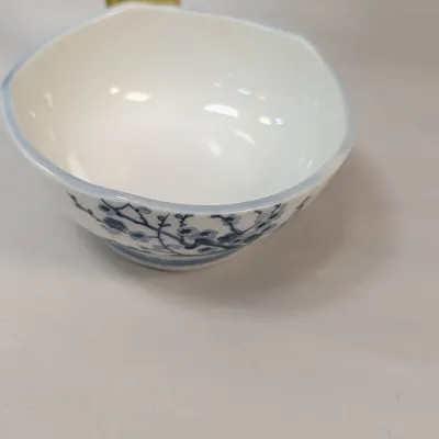 Blue & White Porcelain Bowls & Stoneware Dish w/ Lid