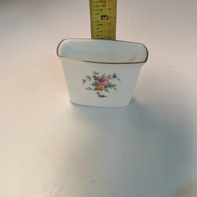 Floral Royal Worcester Egg Coddler, Royal Crown Derby Tudor Trinket Dish, Marlow Minton Trinket Dish & Toothpick Holder